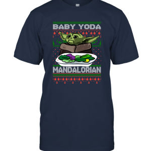Mandalorian Baby Yoda Yelling Cat Baby Yoda At Dinner Table Ugly Christmas Unisex T-Shirt