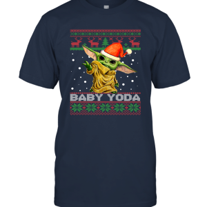 Mandalorian Baby Yoda Watching Movie Merry Christmas Vintage Xmas Unisex T-Shirt