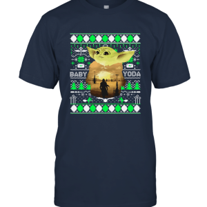 Mandalorian Baby Yoda Watching Movie Merry Christmas Gift Idea Unisex T-Shirt