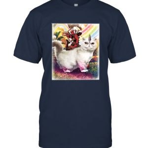 Marvel Comics Deadpool Riding Unicorn Cat White Unisex T-Shirt