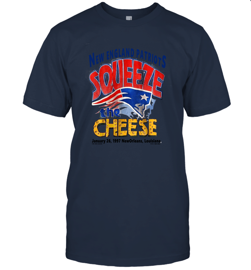 New England Patriots 1997 Super Bowl Squeeze The Cheese T Shirt Vtg 90s  L Unisex T-Shirt