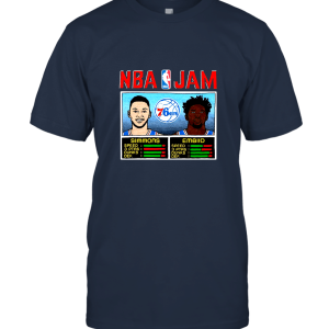 Jam 76ers Simmons and Embiid Philadelphia Basketball Arcade Video Game Players Retro Unisex T-Shirt