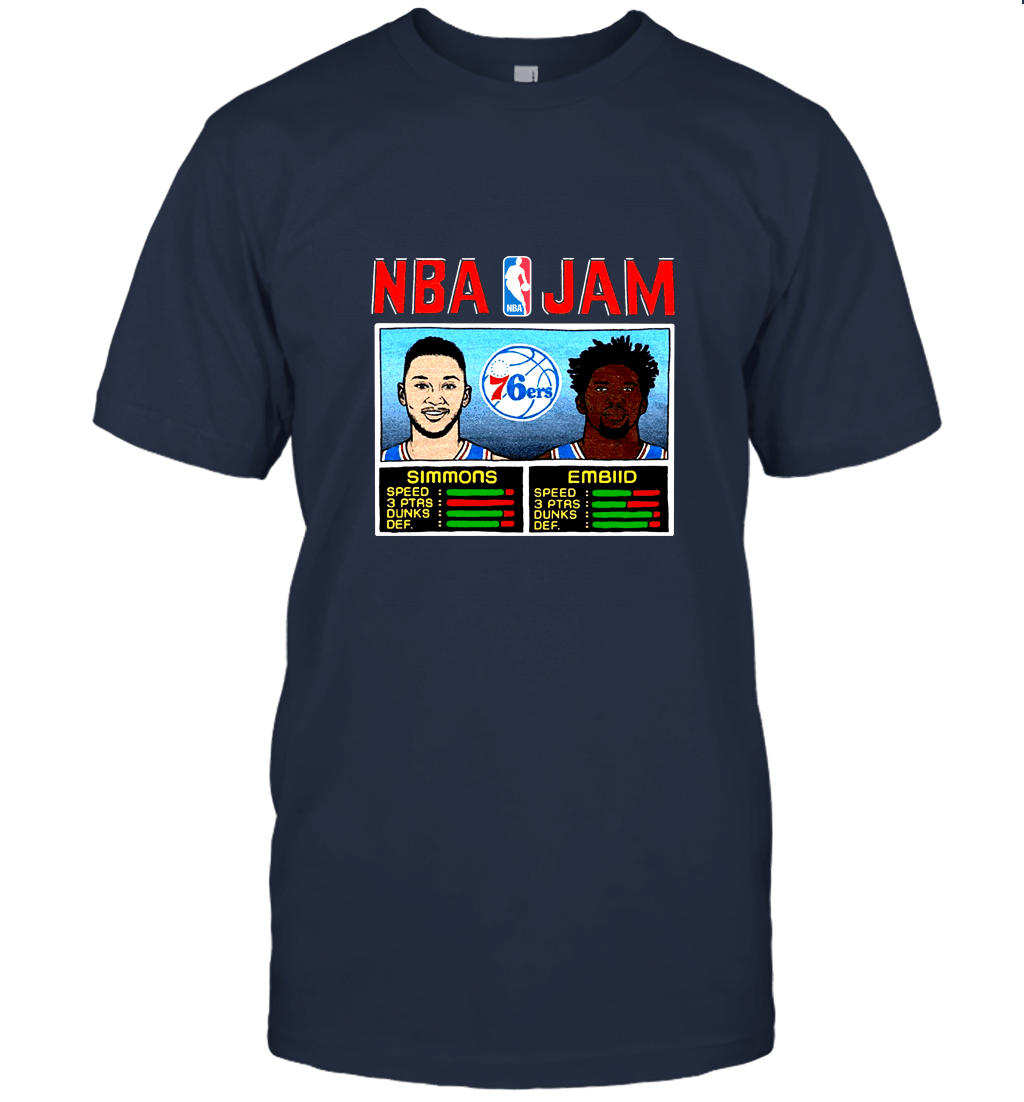 Jam 76ers Simmons and Embiid Philadelphia Basketball Arcade Video Game Players Retro Unisex T-Shirt
