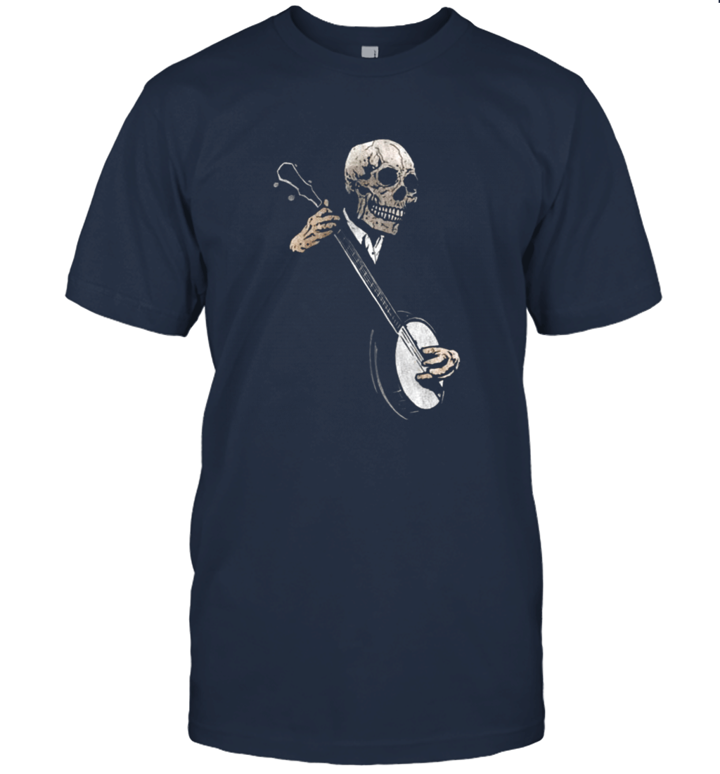 Novelty Skull Play Banjo Blues Custom T Shirts O Neck Unisex T-Shirt