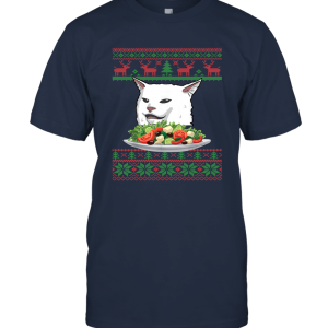 Angry Women Yelling At Confused Cat At Dinner Table Meme Ugly Christmas Gift Unisex T-Shirt