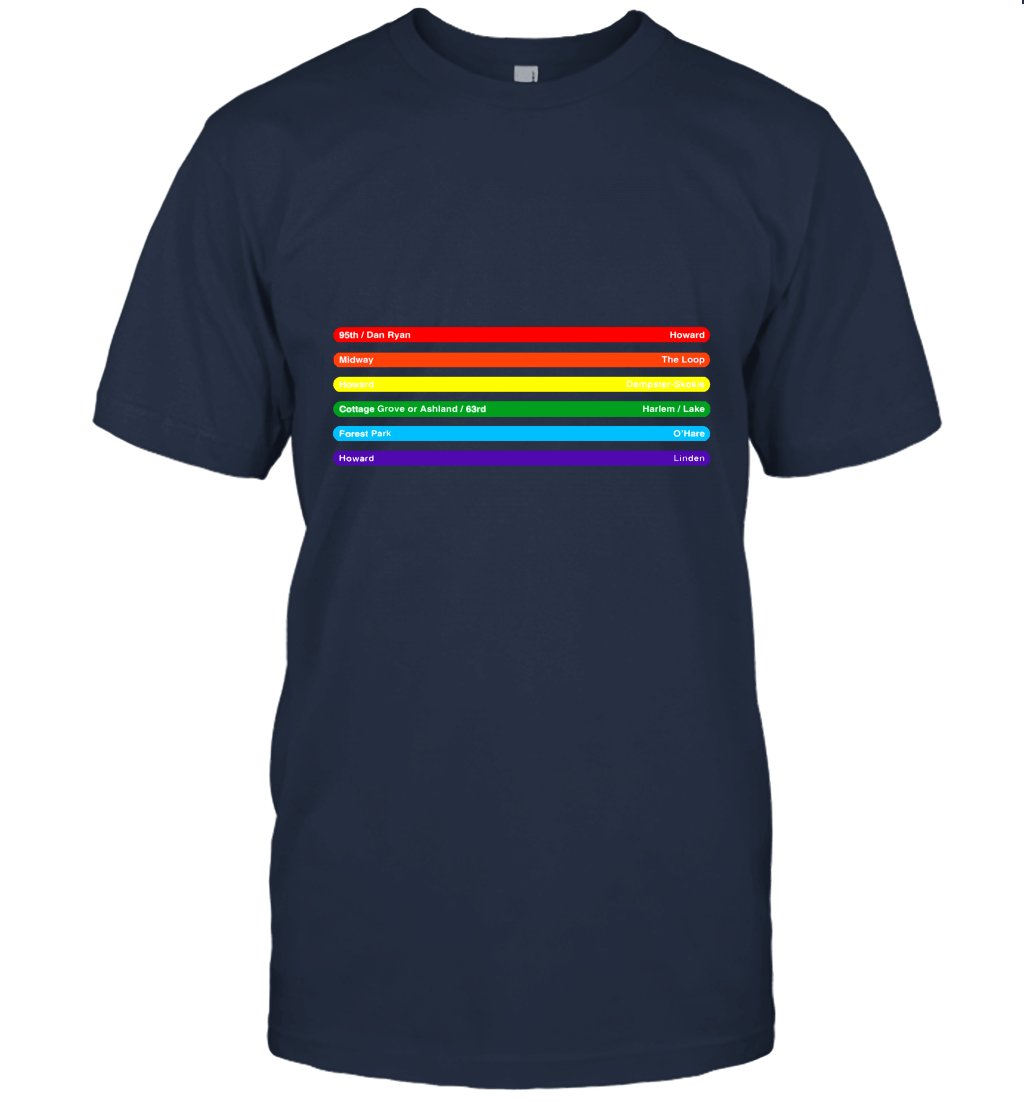 Chicago Pride LGBT Gay Rainbow Flag Color Train Line Unisex T-Shirt