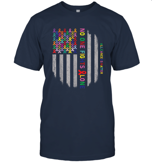 Clothing No One Fights Alone All Cancers Matter USA Ribbon Flag Tee Unisex T-Shirt
