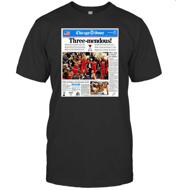 Vintage Chicago Tribune Bulls Three Mendous Championship T-Shirt