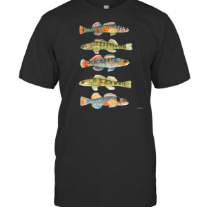 Watercolor Fish Freshwater Darters Bass Fishing Nature Thom BLACK T-Shirt