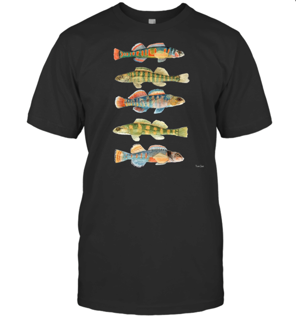 Watercolor Fish Freshwater Darters Bass Fishing Nature Thom BLACK T-Shirt