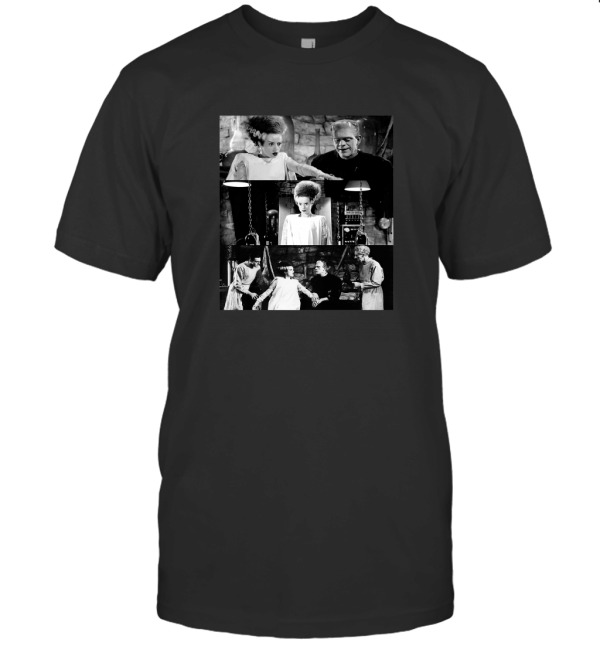 Womens ROCKSTAR Frankenstein Bride Photo Collage Horror Movies T-Shirt