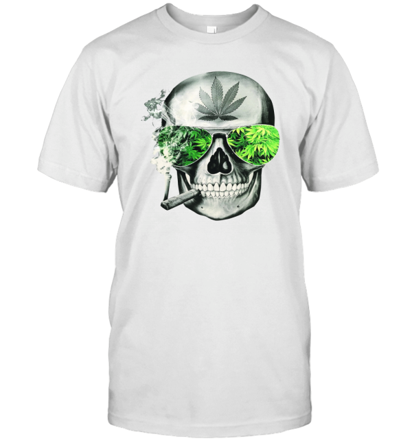 Weed Cannabis Marijuana Smoking Skull T-Shirt