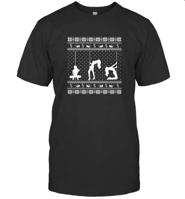 Old Glory Stripper Silhoutte Ugly Christmas Sweater Dark Green T-Shirt