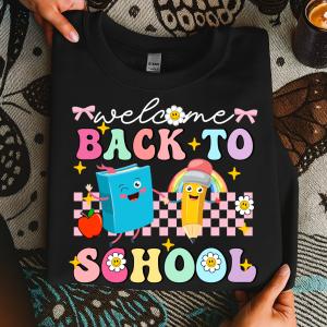 Welcome Back to School Shirt, Cute Book & Pencil Graphic Tee, Teacher Student School Year T-Shirt