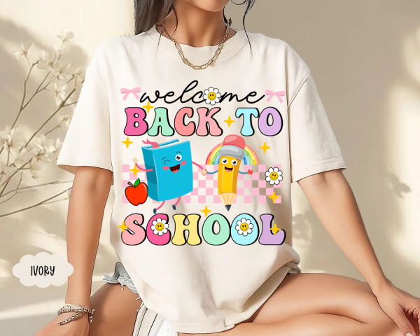 Welcome Back to School Shirt, Cute Book & Pencil Graphic Tee, Teacher Student School Year T-Shirt - Image 3